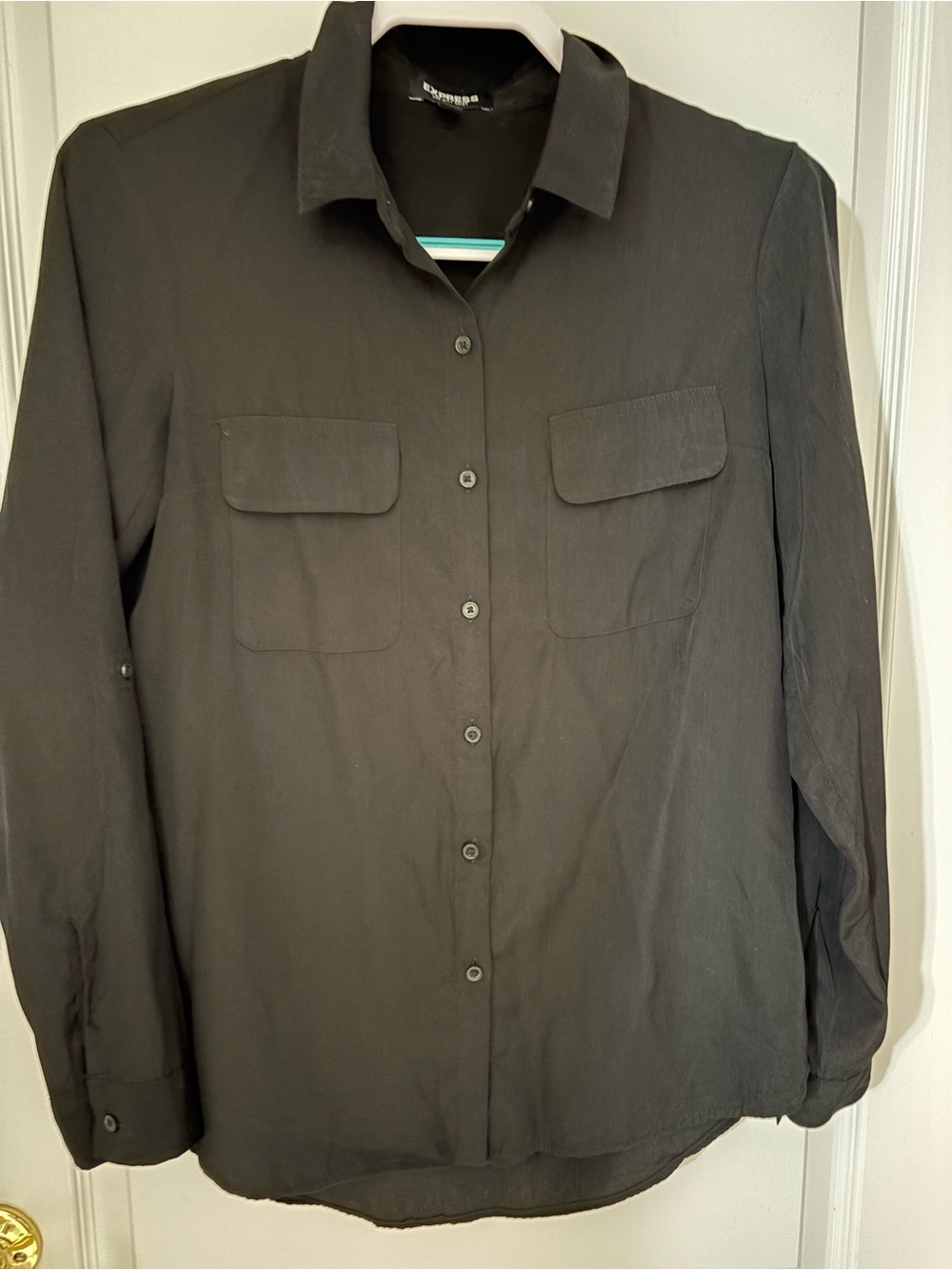Express Women's Black Button-Front silk shirt